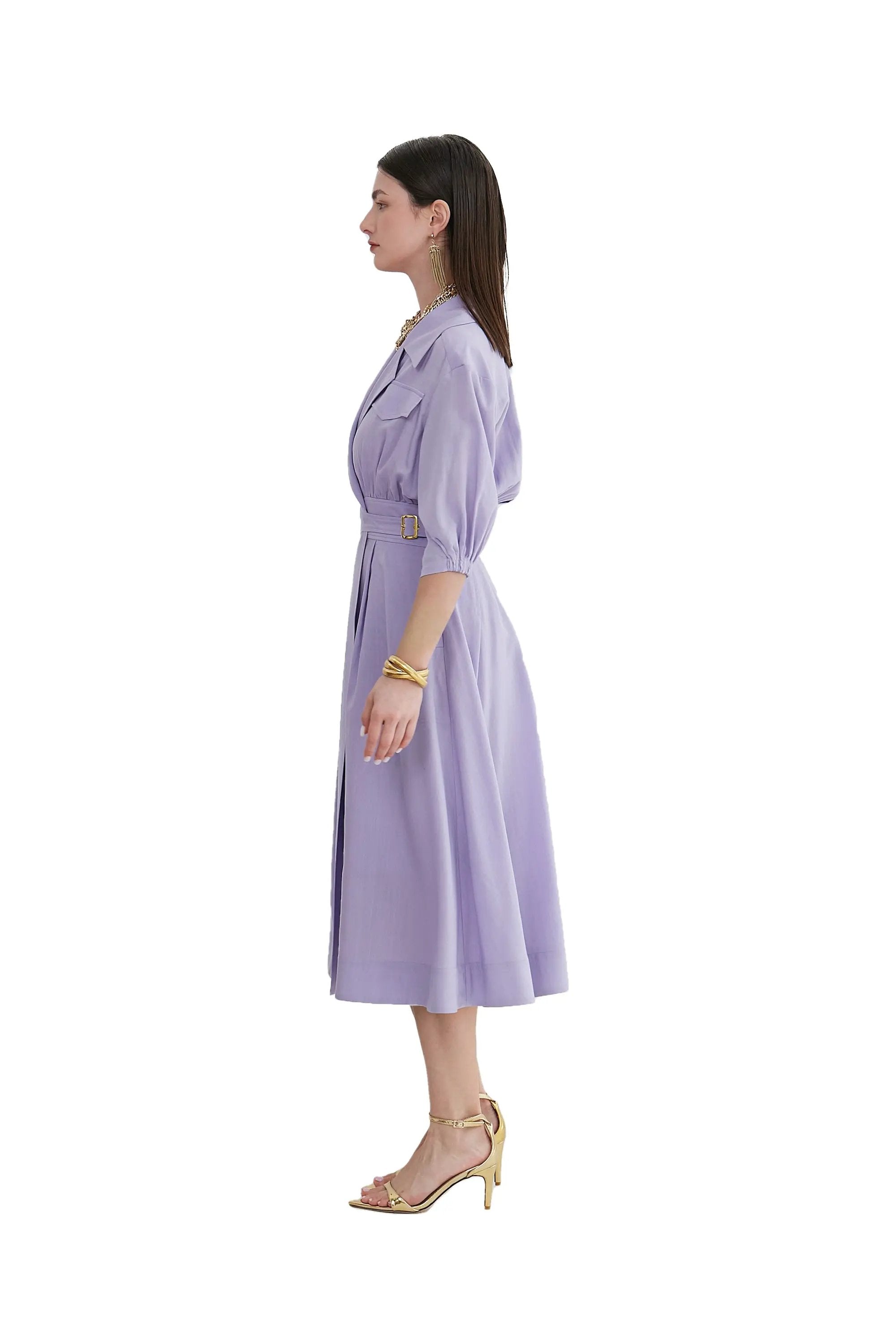 Women’s Spring High Elegant Intellectual V-neck Nipped Waists Dress ULA